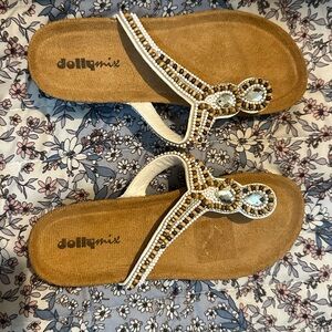 Dolly mix 7.5 Beaded Tan wedge Sandals wedges